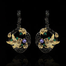 Load image into Gallery viewer, Black Gold Stud Earrings With Embedded Diamond