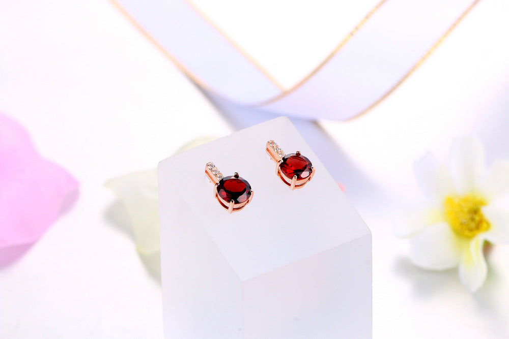 Round Garnet Natural Gem Earrings