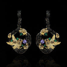 Load image into Gallery viewer, Black Gold Stud Earrings With Embedded Diamond