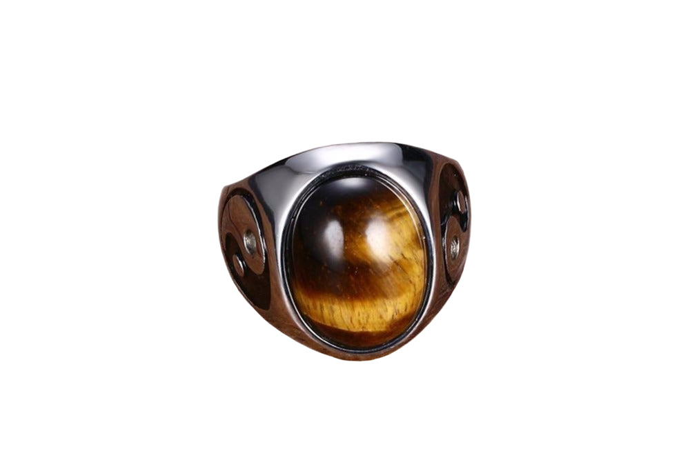 Men's Oval Tiger Eye Ying & Yang Ring