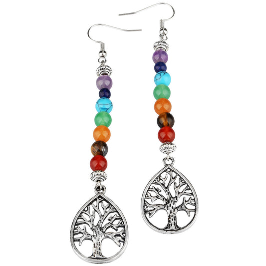 Tree of life alloy  base earrings with natural stones