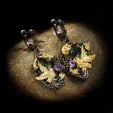 Load image into Gallery viewer, Black Gold Stud Earrings With Embedded Diamond
