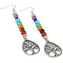 Load image into Gallery viewer, Tree of life alloy  base earrings with natural stones
