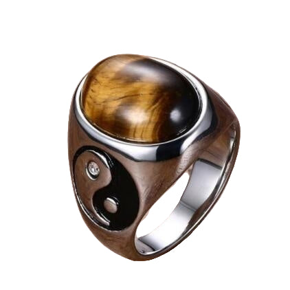 Men's Oval Tiger Eye Ying & Yang Ring