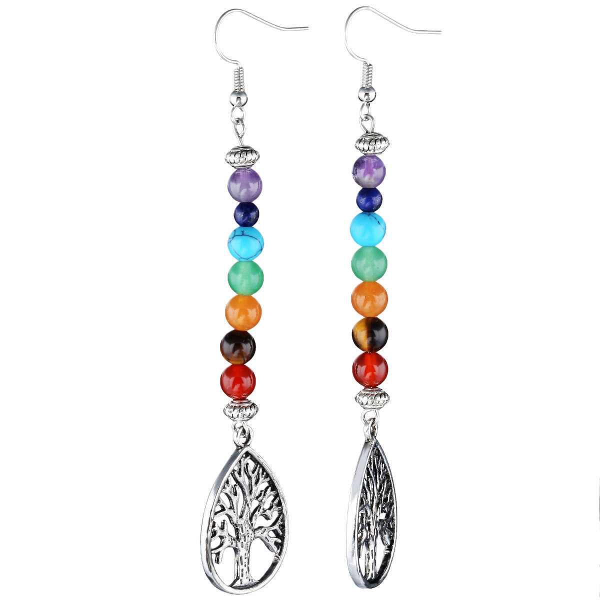 Tree of life alloy  base earrings with natural stones